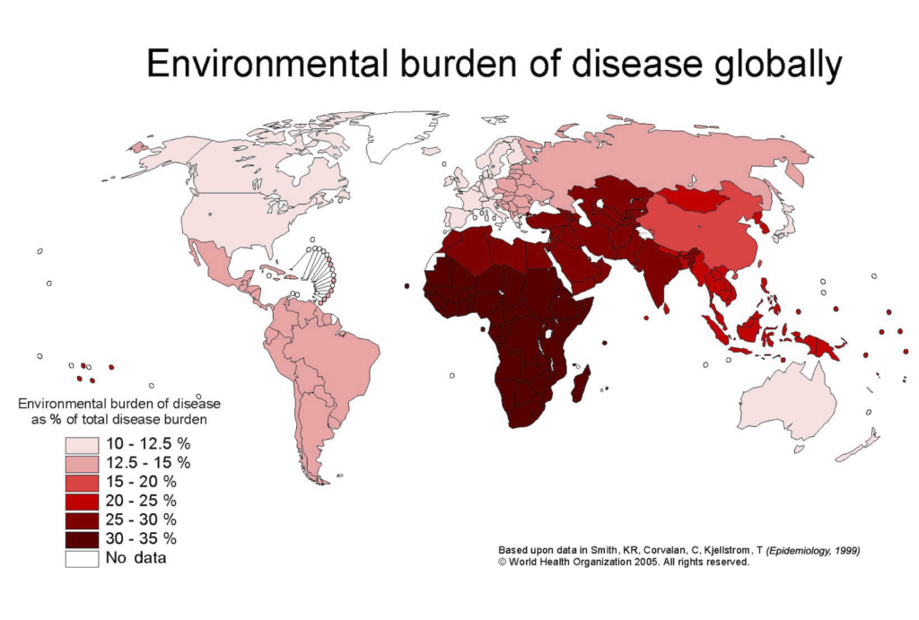 porcentaje de enfermedades ambientales de entre el total de enfermedades según la OMS